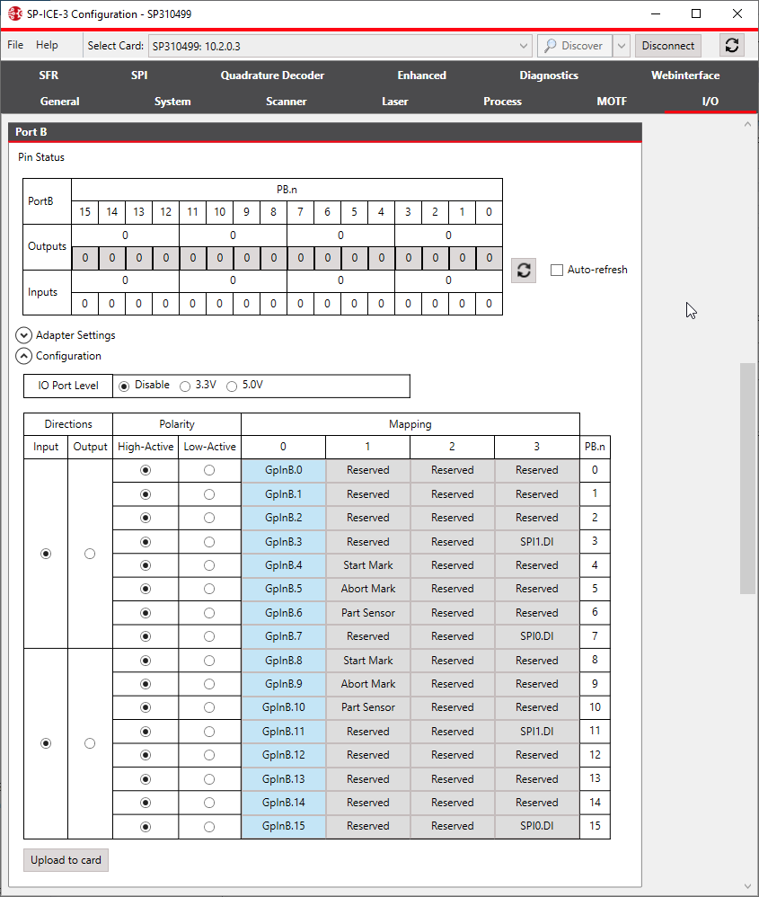 SP-ICE-3 Configuration-IO-PortB